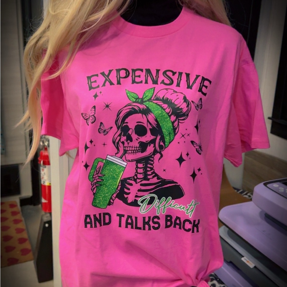 Pink or Grey Graphic Tee with Skeleton Design